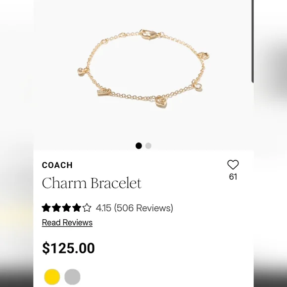 Coach Silver Charm Bracelet with Heart and Star - Picture 4 of 4